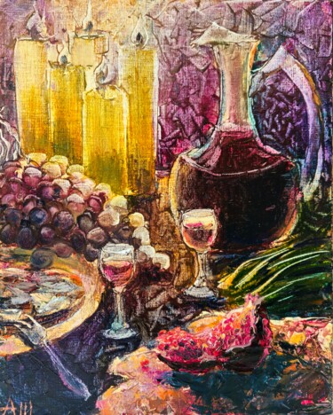 Картина под названием "Ужин" - Александра Шахторина, Подлинное произведение искусства, Масло