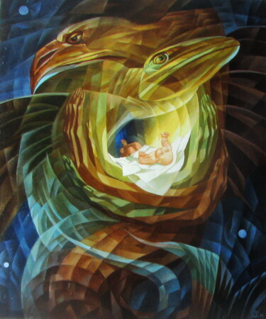 Painting titled "Birth of the Abyss…" by Aleksandra Scastlivaa (A Makarova Schastlivaya), Original Artwork, Oil