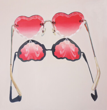 Painting titled "Heart Shaped Glasse…" by Aleksandra Stefanova (ASupernova Studio), Original Artwork, Oil