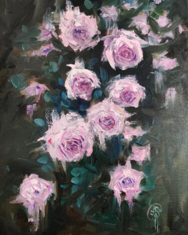 Painting titled "Garden Roses" by Aleksandra Svetlichnaya, Original Artwork, Oil