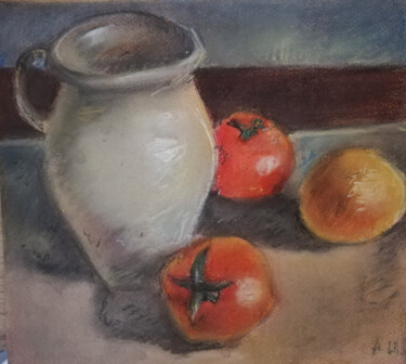 Malerei mit dem Titel "Wazon i pomidory" von Aleksandra W, Original-Kunstwerk, Pastell