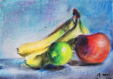 Painting titled "Banany i jabłka" by Aleksandra W, Original Artwork, Pastel