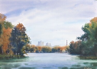 Drawing titled ""Autumn. Victory Pa…" by Aleksandra Zhdanova, Original Artwork, Watercolor