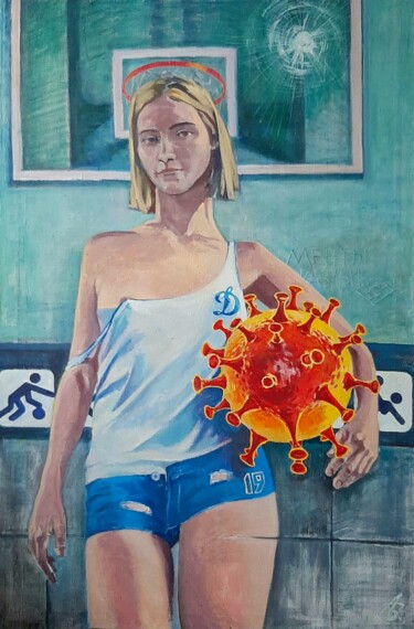 Картина под названием ""Ковид-диссидентка"" - Александр Большаков, Подлинное произведение искусства, Масло