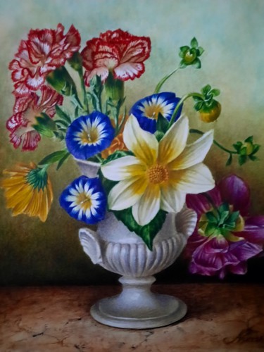Painting titled "Цветы в маленькой в…" by Aleksandr Kashliavik, Original Artwork, Watercolor