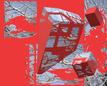 Arts numériques intitulée "Winter branches,red…" par Marina Alexandrova, Œuvre d'art originale