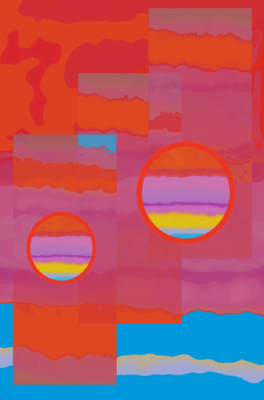 Digital Arts titled "Orange sunset,sea a…" by Marina Alexandrova, Original Artwork, Digital Painting