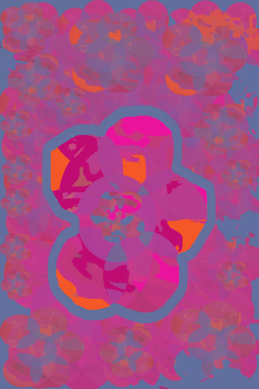 Digital Arts titled "Pink-grey floral ka…" by Marina Alexandrova, Original Artwork, Digital Painting
