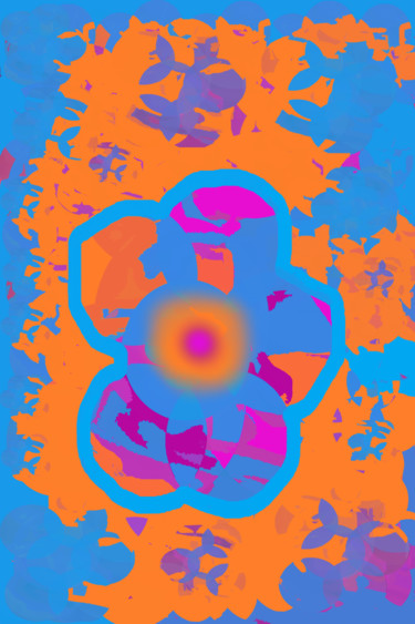 Digital Arts titled "Turquoise sun flower" by Marina Alexandrova, Original Artwork, Digital Painting