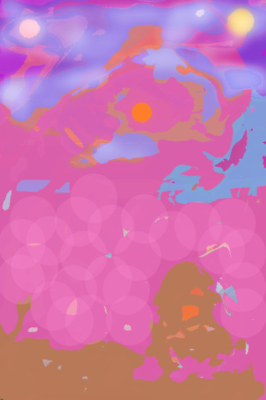 Digital Arts titled "Three suns and pink…" by Marina Alexandrova, Original Artwork, Digital Painting
