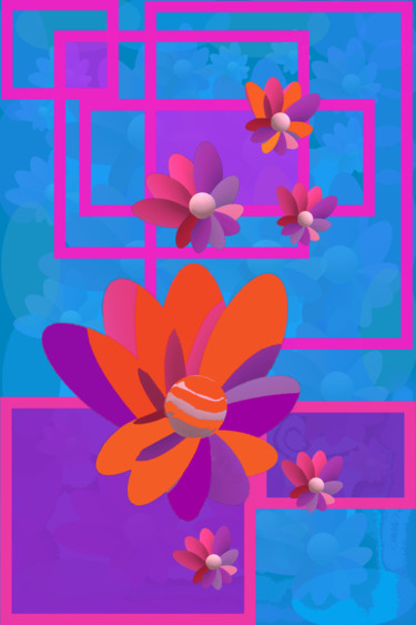 Digital Arts titled "Flowers and pink-pu…" by Marina Alexandrova, Original Artwork, Digital Painting