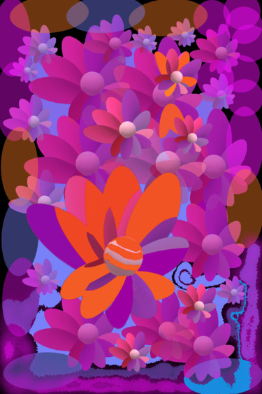 Digital Arts titled "Floral layered field" by Marina Alexandrova, Original Artwork, Digital Painting