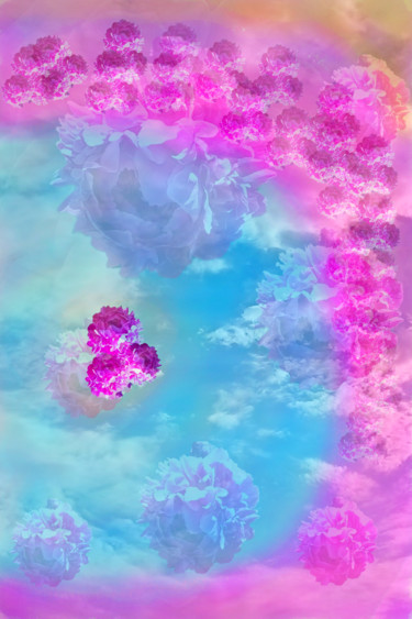 Digital Arts titled "Sky and peonies" by Marina Alexandrova, Original Artwork, 2D Digital Work