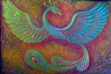 Pintura intitulada "Жар-птица   Firebird" por Oleg Belyi, Obras de arte originais, Acrílico Montado em Cartão