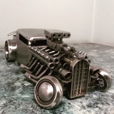 Sculpture titled "Metal Hotrod V12" by Aleksei Antonjuk, Original Artwork, Metals