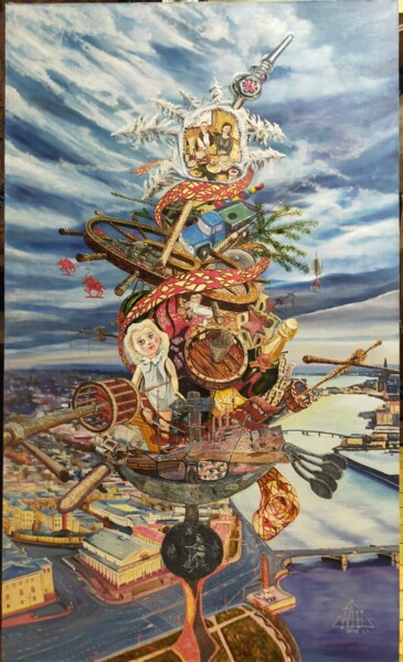 Pintura titulada ""50-тый Новый год"" por Aleksei Glumov, Obra de arte original, Oleo