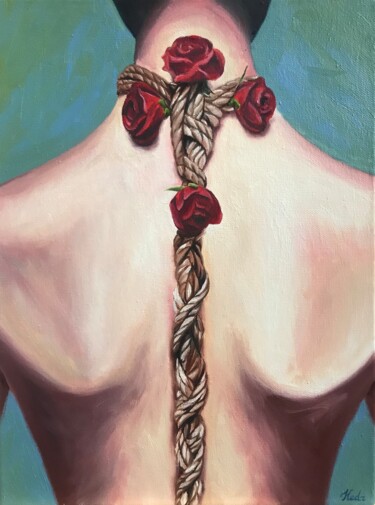 Painting titled "Shibari Rose" by Aleksei Kedr, Original Artwork, Oil