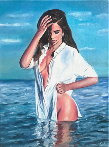 Peinture intitulée "Femme En Mer" par Aleksei Kedr, Œuvre d'art originale, Huile