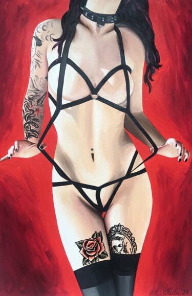 Painting titled "BDSM fille" by Aleksei Kedr, Original Artwork, Oil