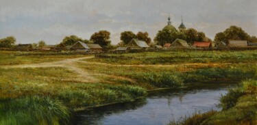 Painting titled "Люблю деревню я и л…" by Aleksei Anikin, Original Artwork, Oil Mounted on Wood Stretcher frame