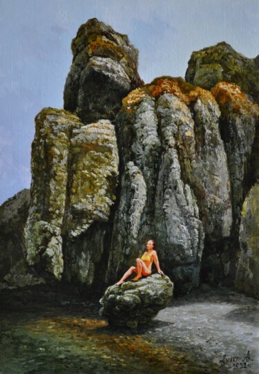 Peinture intitulée "Где-то среди скал" par Aleksei Anikin, Œuvre d'art originale, Huile Monté sur Châssis en bois