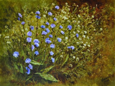 Картина под названием "В голубом наряде" - Алексей Аникин, Подлинное произведение искусства, Масло Установлен на Деревянная…
