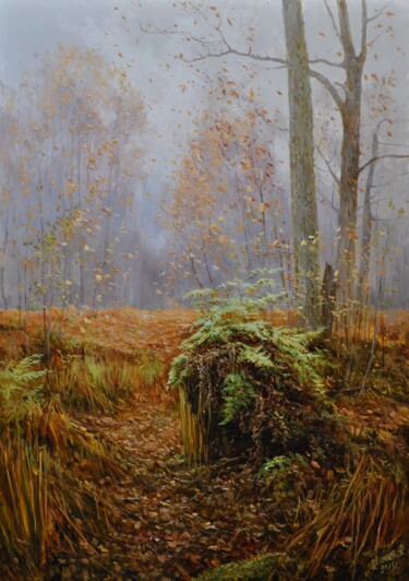 Painting titled "Рыжий дождик" by Aleksei Anikin, Original Artwork, Oil Mounted on Wood Stretcher frame