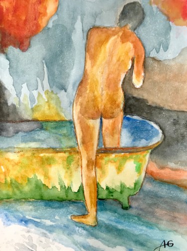 Drawing titled "Sketch. Nude#1" by Aleksej Grishkovec, Original Artwork, Watercolor