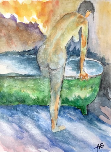 Dibujo titulada "Sketch. Nude#2" por Aleksej Grishkovec, Obra de arte original, Acuarela