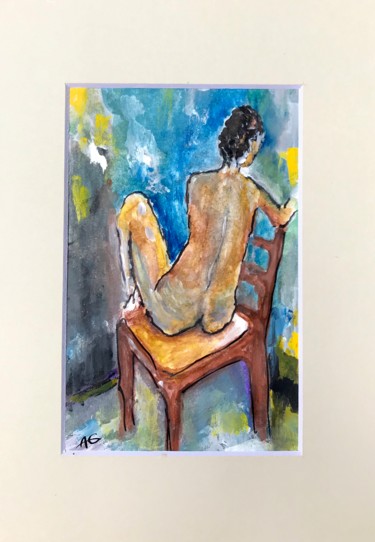 Drawing titled "Sketch. Nude#5" by Aleksej Grishkovec, Original Artwork, Watercolor