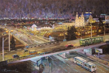 Картина под названием "Панорама ночной Нем…" - Aleksey Korabelnikov, Подлинное произведение искусства, Масло