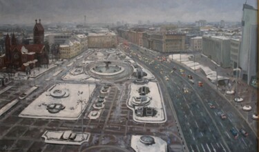 Painting titled "Минск. Площадь Неза…" by Aleksey Korabelnikov, Original Artwork, Oil