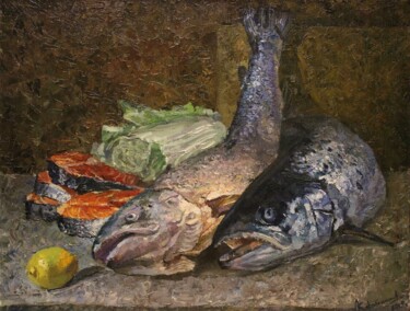 Картина под названием "Лосось" - Aleksey Korabelnikov, Подлинное произведение искусства, Масло
