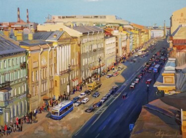 Painting titled "Движение по Невском…" by Aleksey Korabelnikov, Original Art, Tempera