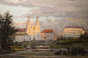 Картина под названием "Закатный луч над Не…" - Aleksey Korabelnikov, Подлинное произведение искусства, Масло