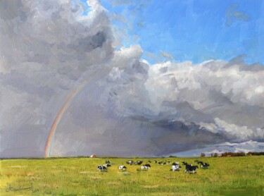 Malarstwo zatytułowany „Пастбище после дождя” autorstwa Aleksey Korabelnikov, Oryginalna praca, Olej