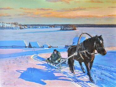 Картина под названием "С зимней рыбалки" - Aleksey Korabelnikov, Подлинное произведение искусства, Акрил