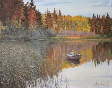 Malerei mit dem Titel "На озере" von Aleksey Korabelnikov, Original-Kunstwerk, Acryl