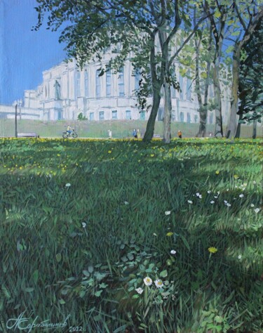 Painting titled "Летом в парке у опе…" by Aleksey Korabelnikov, Original Artwork, Acrylic