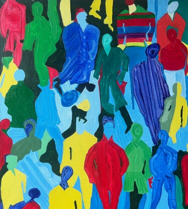 Malerei mit dem Titel "Абстрактные люди" von Aleksey Ovsyannikov, Original-Kunstwerk, Öl Auf Holzplatte montiert