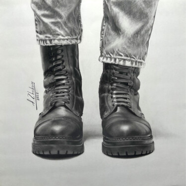 Drawing titled "Boots" by Aleksey Zhukov, Original Artwork, Pencil
