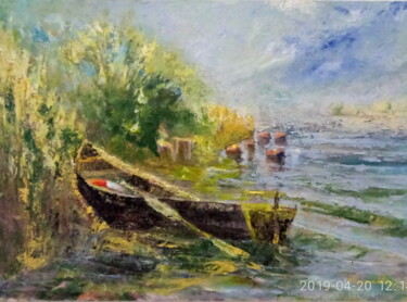 Painting titled ""Утро на Хаджибеи"" by Aleksei Kurevin (Luk), Original Artwork, Oil Mounted on Wood Stretcher frame
