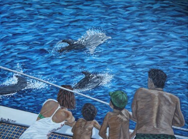 Pittura intitolato "Dolphin watching" da Alena Drisner, Opera d'arte originale, Acrilico