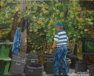 Schilderij getiteld "Grape harvest" door Alena Drisner, Origineel Kunstwerk, Acryl