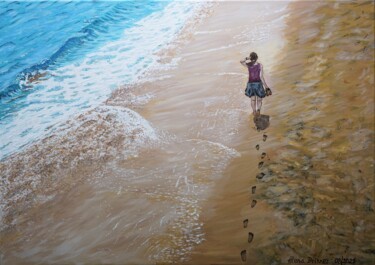 Painting titled "Walk at the beach o…" by Alena Drisner, Original Artwork, Acrylic