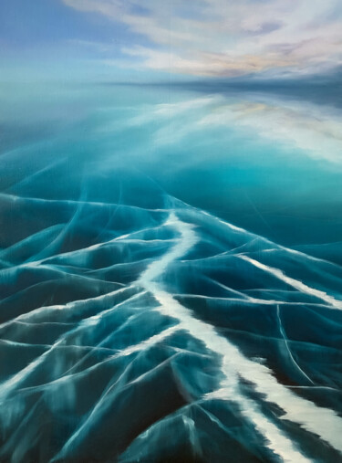 Картина под названием "Трещины на льду" - Alena Fisak, Подлинное произведение искусства, Масло Установлен на Деревянная рама…