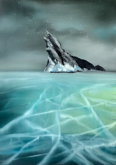 Картина под названием "Ночь лед скала" - Alena Fisak, Подлинное произведение искусства, Масло Установлен на Деревянная рама…