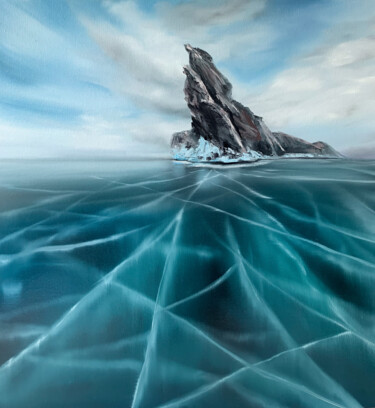 Peinture intitulée "Лед и остров" par Alena Fisak, Œuvre d'art originale, Huile Monté sur Châssis en bois