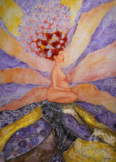 Pintura titulada "Sky in lace thought…" por Alena Khokhlova, Obra de arte original, Acuarela