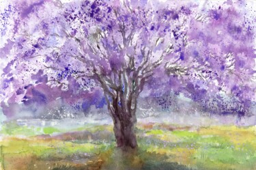 Картина под названием "Jacaranda blooming" - Alena Masterkova, Подлинное произведение искусства, Акварель